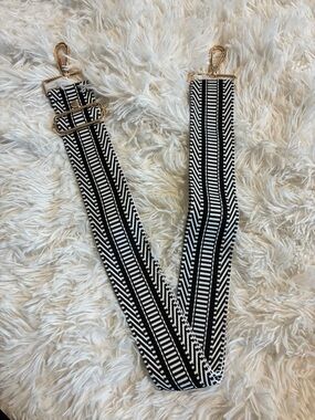 NWOT Pom Pom London Black White Adjustable Crossbody Bag Strap w/Gold Hardware